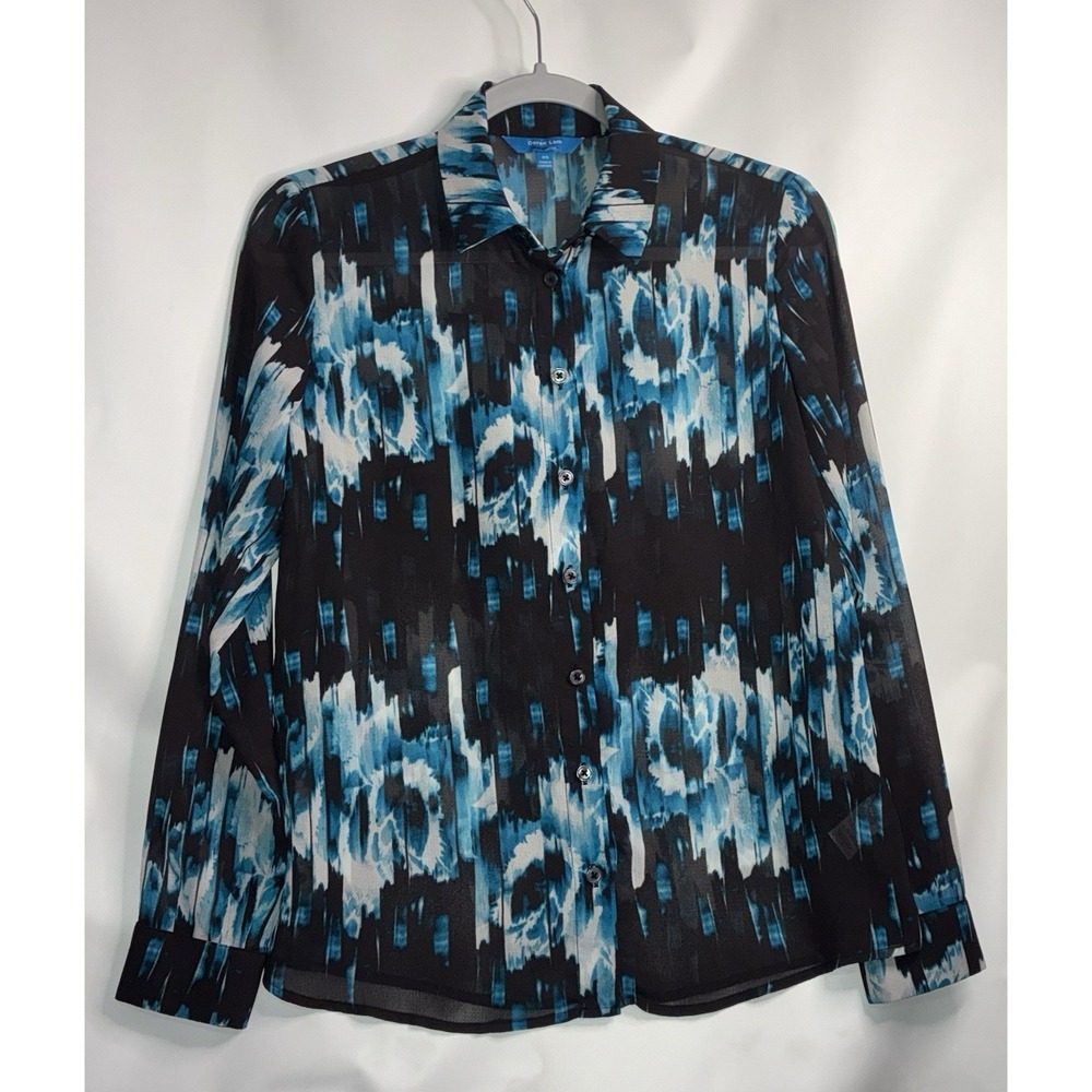 Derek Lam for Design Nation Shirt XS Button Up Long Sleeve Sheer Blue Black